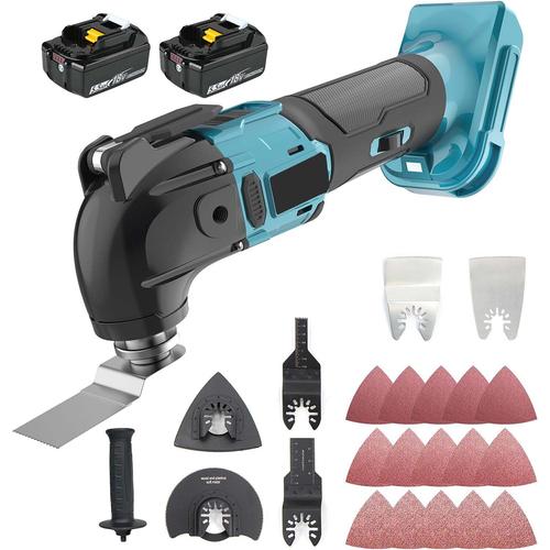 Outil multifonction oscillant sans fil sans balai 18V Li - ion 22 pièces Kit auxiliaire lame de ponçage / coupe avec batterie 2x5.5ah - Chargeur non inclus - Compatible avec la Makita