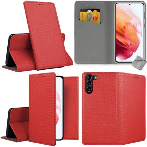 Housse Etui Coque Pochette Portefeuille Pour Samsung Galaxy S21 5g + Film Ecran - Rouge Magnet