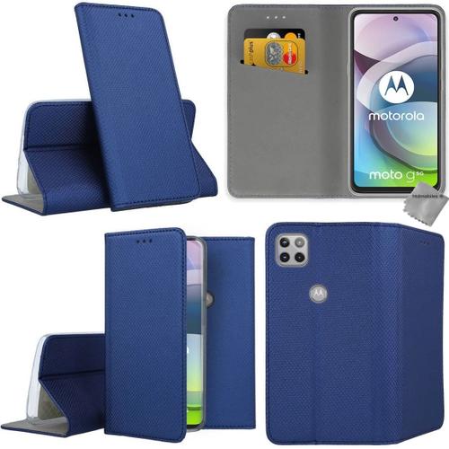 Housse Etui Coque Pochette Portefeuille Pour Motorola Moto G 5g + Verre Trempe - Bleu Magnet