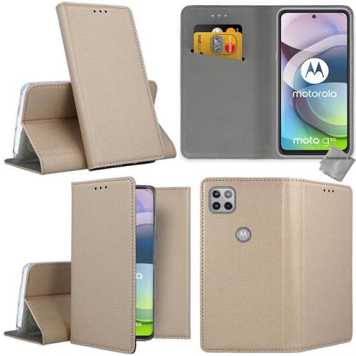 Housse Etui Coque Pochette Portefeuille Pour Motorola Moto G 5g + Verre Trempe - Or Magnet