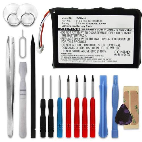 Batterie pour Apple iPod 4. Generation Photo - A1059 A1099 - 616-0183, 616-0198, 616-0206, 616-0215 1200mAh + Set de micro vissage