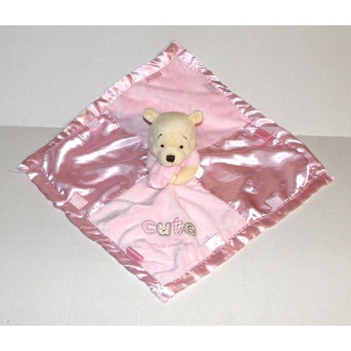 Doudou Winnie L'ourson Cute Special Little Girl Grand Mouchoir Rose Satin Disney