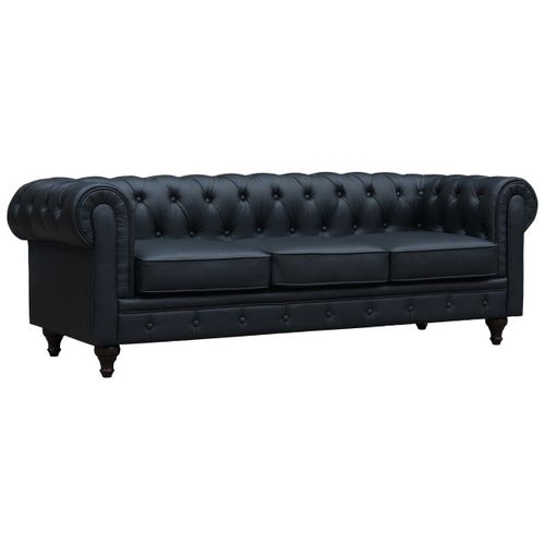 Canapé Fixe Chesterfield Aliza - 208 X 82 X 70 Cm - 3 Places - Noir