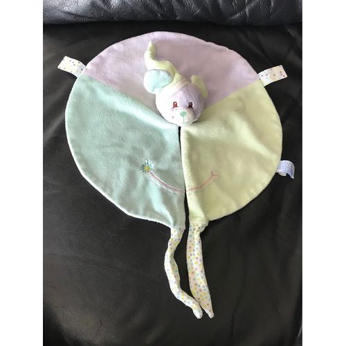 Doudou Plat Gipsy Souris Vert Bleu Gris Blanc Fleur Pois , Rond 30cm