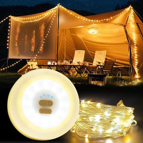 Guirlande Lumineuse Exterieur Led Piles: Camping Lumineuse 10m Chaud Blanc Portable Étanche - Rechargeable Par Usb Lumière Extérieur Et Intérieur - Chaine De Lampe Pour Noel Jardin Tentes Chambre