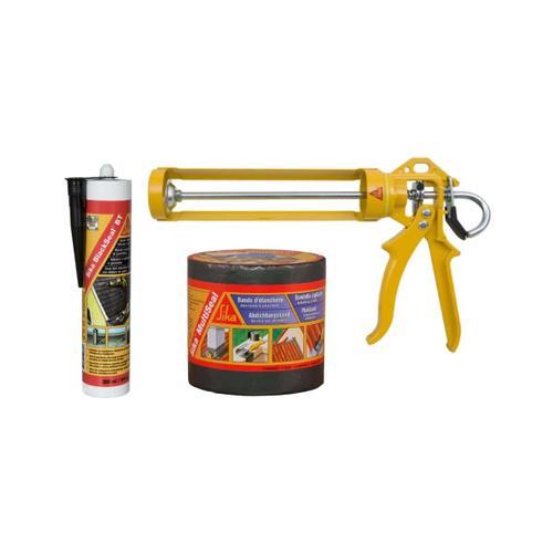 Kit SIKA couverture tuile Bande d'étanchéité bitumineuse 100mm x 3m - Mastic butyl SIKA Sikaseal-189 - Pistolet manuel pour cartouches