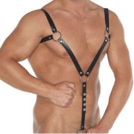 Harnais Cockring Cuir Noir Homme Rimba - Sm Bdsm
