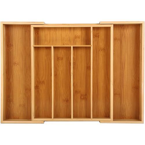 Bambou (1 Pièce) Gräfenstayn® Range Couverts pour tiroirs en Bambou - Extensible - 5 à 7 Compartiments - 34cm x 29 à 48cm - Insert pour tiroir en Bois également comme Organisateur de