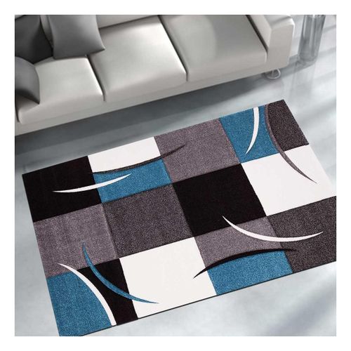 Tapis Chambre Ø100cm Tissé Bleu Rond Motif Damier Lyn8 Comma