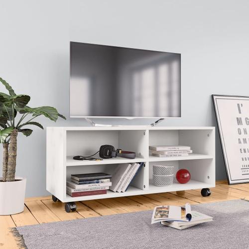 Vidaxl Meuble Tv Avec Roulettes Blanc 90 X 35 X 35 Cm Aggloméré