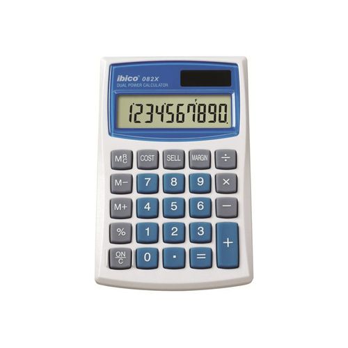 Rexel Ibico 082X - Calculatrice de poche - 10 chiffres - panneau solaire, pile - blanc, bleu