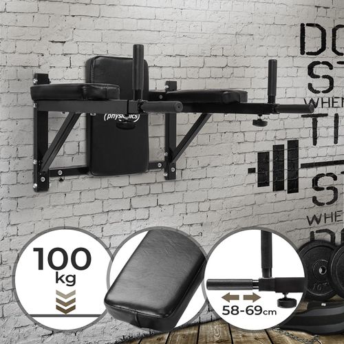 Physionics® Barre À Dips Murale - Poignées Rembourrées Extensibles, Max. 100 Kg - Chaise Romaine Murale Pour Musculation