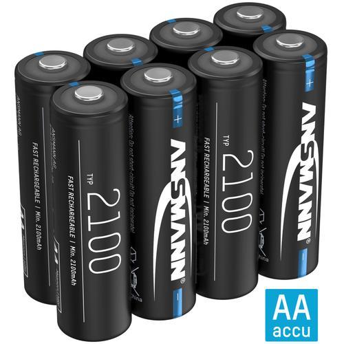 Pile ANSMANN AA Mignon 2100mAh NiMH 1,2V - batteries rechargeables (lot de 8)