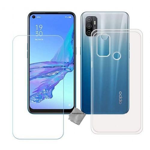 Housse Etui Coque Pochette Silicone Gel Fine Pour Oppo A53 / A53s + Verre Trempe - Blanc Transparent