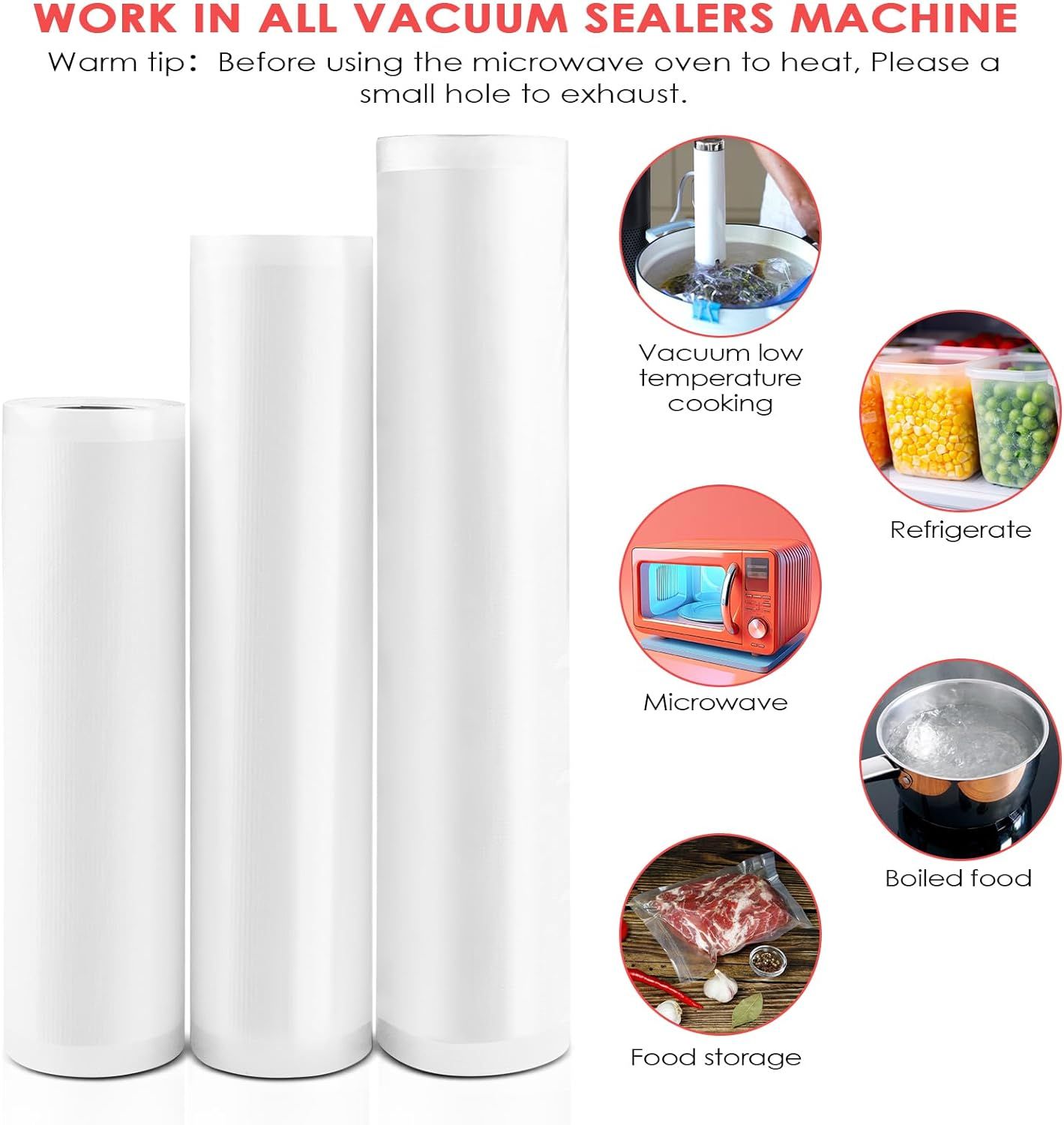 3 Rouleaux Sac Sous Vide Alimentaire, 20/25/28 X 500 Cm Roul... - 5
