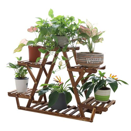 Unho Petit Porte Plante Bois 71x58x25.4cm, Étagère Plantes Avec 6 Tablettes, Support Plante Charge Max 33kg, Décorative Pour Jardin Terrasse Balcon Maison