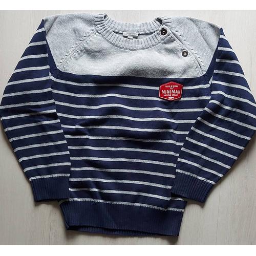 Pull Gris Et Marine Miniman 10 Ans