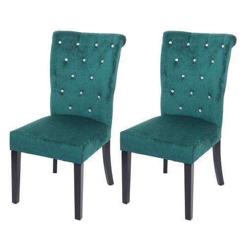 2x Chaise À  Manger Hwc-D22, Chaise De Cuisine, Velours Riveté   Vert Foncé, Pieds Noirs