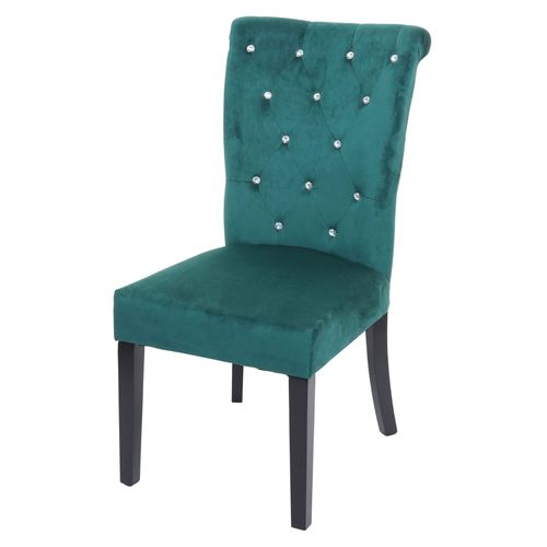 Chaise De Salle À  Manger Hwc-D22, Chaise De Cuisine, Velours Riveté   Vert Foncé, Pieds Noirs