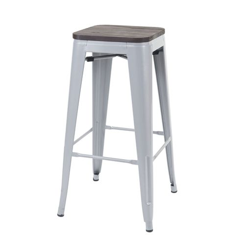 Tabouret De Bar Hwc-A73, Avec Siège En Bois, Métal, Style Industriel    Gris