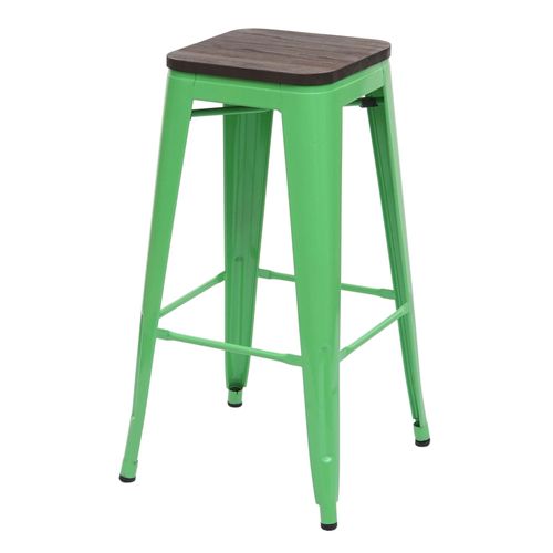 Tabouret De Bar Hwc-A73, Avec Siège En Bois, Métal, Style Industriel   Vert
