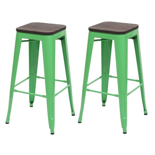 2x Tabouret De Bar Hwc-A73 Avec Siège En Bois, Chaise Bar, Comptoir, Style Industriel, Empilable   Vert
