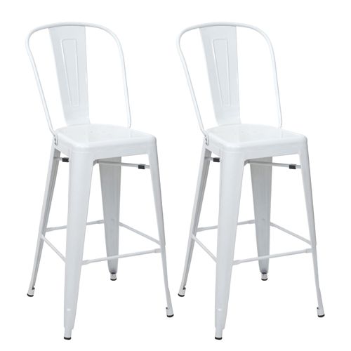 2x Tabouret De Bar Hwc-A73, Chaise Bar Avec Dosssier, Métal, Style Industriel   Blanc