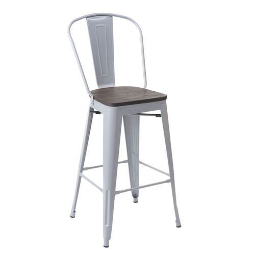 Tabouret Hwc-A73, Avec Siège En Bois Et Dossier, Métal, Style Industriel   Gris