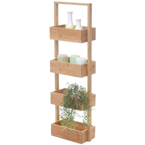 Étagère Hwc-B78, Étagère Indépendante De Salle De Bains, 4 Paniers, Bambou   88x28x15cm