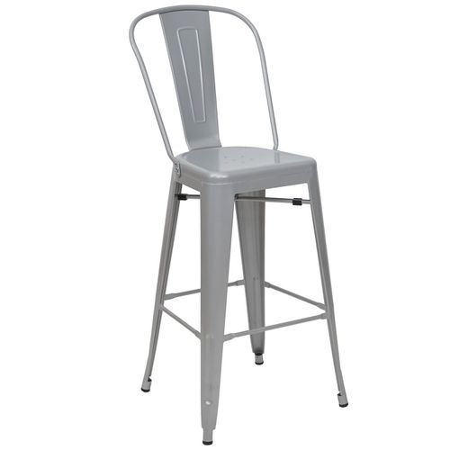 Tabouret De Bar Hwc-A73, Chaise De Comptoir Avec Dossier, Métal, Design Industriel   Gris