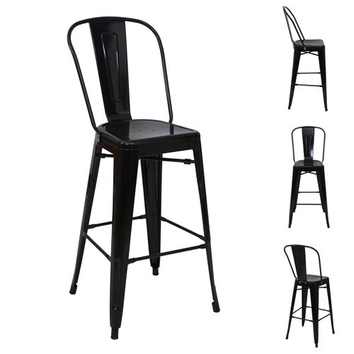 4x Tabouret De Bar Hwc-A73, Chaise De Comptoir Avec Dossier, Métal, Design Industriel   Noir