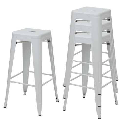 4x Tabouret De Bar Hwc-A73, Chaise De Comptoir, Métal, Empilable, Design Industriel   Blanc
