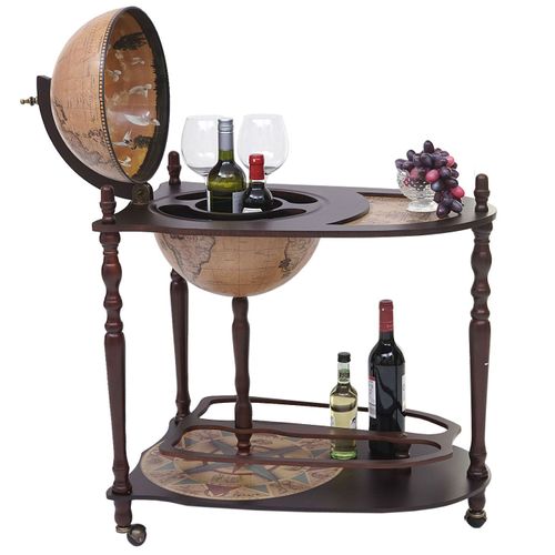 Globe Terrestre, Bar De Salon Hwc-T875, Minibar Roulant, Bois D'eucalyptus