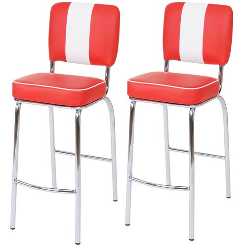 2x Tabouret De Bar Avellino, Chaise De Comptoir, Design Rétro Des Années 50, Similicuir   Rouge / Blanc