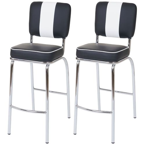 2x Tabouret De Bar Avellino, Chaise De Comptoir, Design Rétro Des Années 50, Similicuir   Noir / Blanc