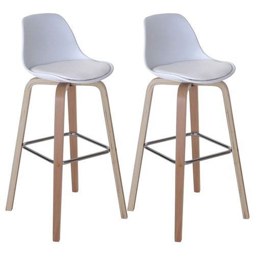 2x Tabouret De Bar Palmdale, Chaise De Comptoir Avec Dossier   Tissu, Blanc