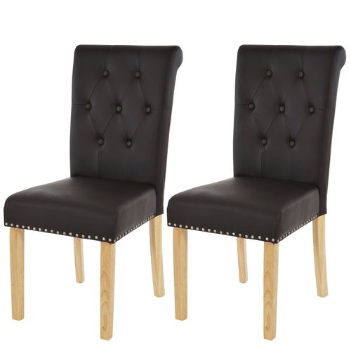 Lot De 2 Chaises De Salle À Manger Chesterfield Ii Av Rivets Similicuir Brun Foncé, Pieds Clairs