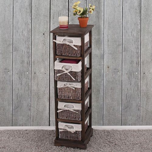 Commode / Étagère 5 Paniers, 25x28x90cm, Shabby, Vintage   Marron