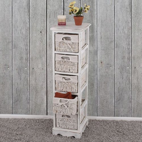 Commode / Étagère 5 Paniers, 25x28x90cm, Shabby, Vintage   Blanc