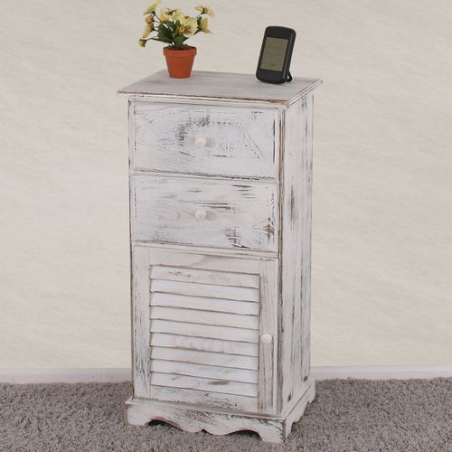 Commode / Armoire, 2 Tiroirs, 1 Porte, 40x32x80cm, Shabby, Vintage   Blanc