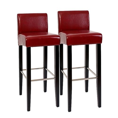 Lot De 2 Tabourets De Bar N25, Bois/Cuir, 37x44x102cm   Rouge