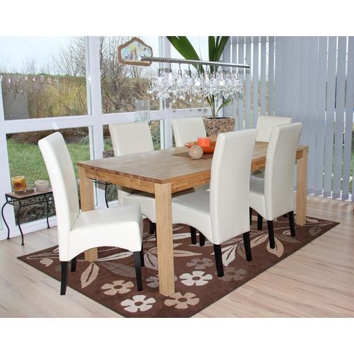 Lot De 6 Chaises Latina, Salle À Manger, Cuir Reconstitué   Couleur Crème, Pieds Foncés