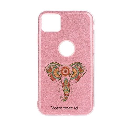 Coque Iphone 11 Pro Paillettes Rose Elephant Henne Personnalisee