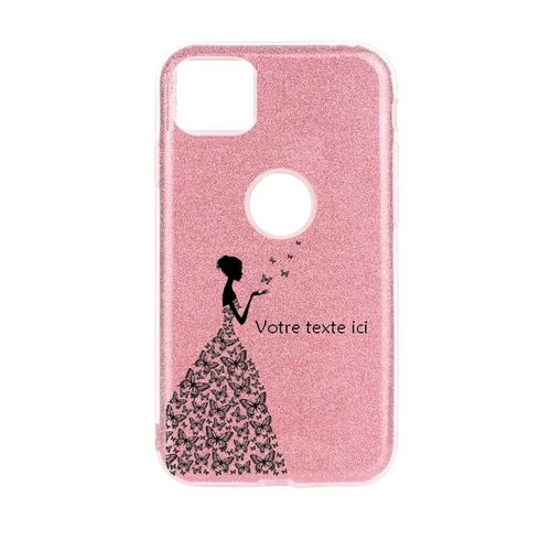 Coque Iphone 11 Pro Paillettes Rose Fee Papillon Personnalisee