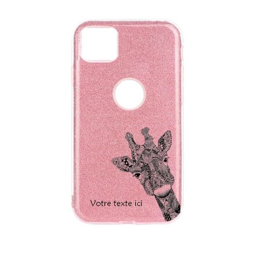 Coque Iphone 11 Pro Paillettes Rose Girafe Personnalisee