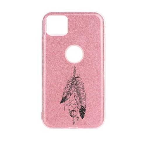Coque Iphone 11 Pro Paillettes Rose Plumes