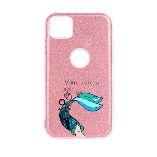 Coque Iphone 11 Pro Paillettes Rose Sirene Personnalisee