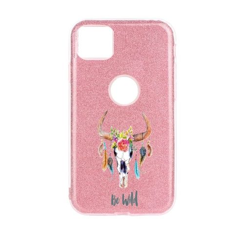 Coque Iphone 11 Pro Paillettes Rose Skull Bull Plumes