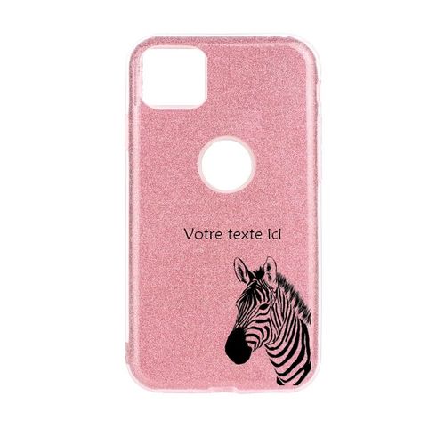 Coque Iphone 11 Pro Paillettes Rose Zebre Jungle Personnalisee