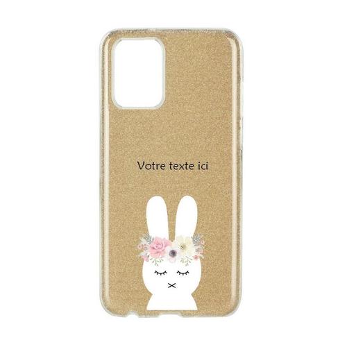 Coque Iphone 12 Mini Paillettes Dore Lapin Fleur Personnalisee